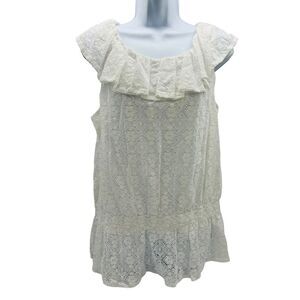 Lauren Jeans Co Women's Crochet Lace Top Sleeveless Peasant Style  White Size XL